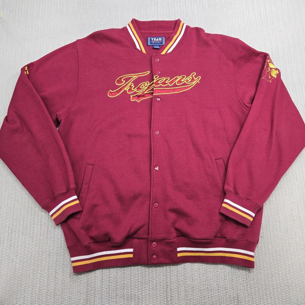 USC Trojans Varsity Jacket Mens 2XL  XXL Red NCAA Football Snap Front Embroider